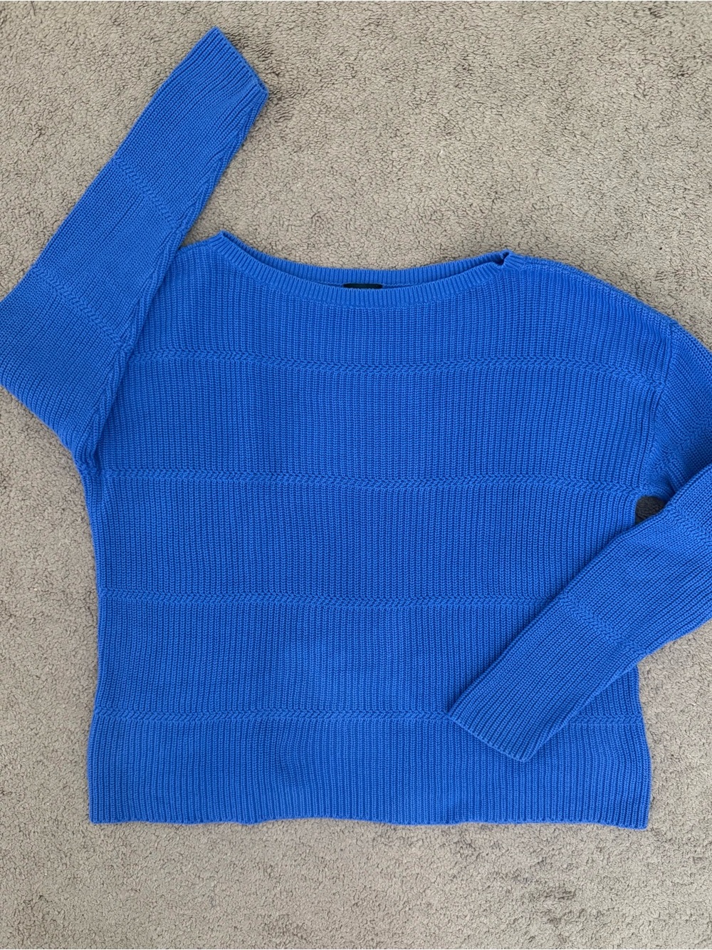 Talbots Bright Blue Ribbed Boat Neck Sweater 100% Pima Cotton Size Large